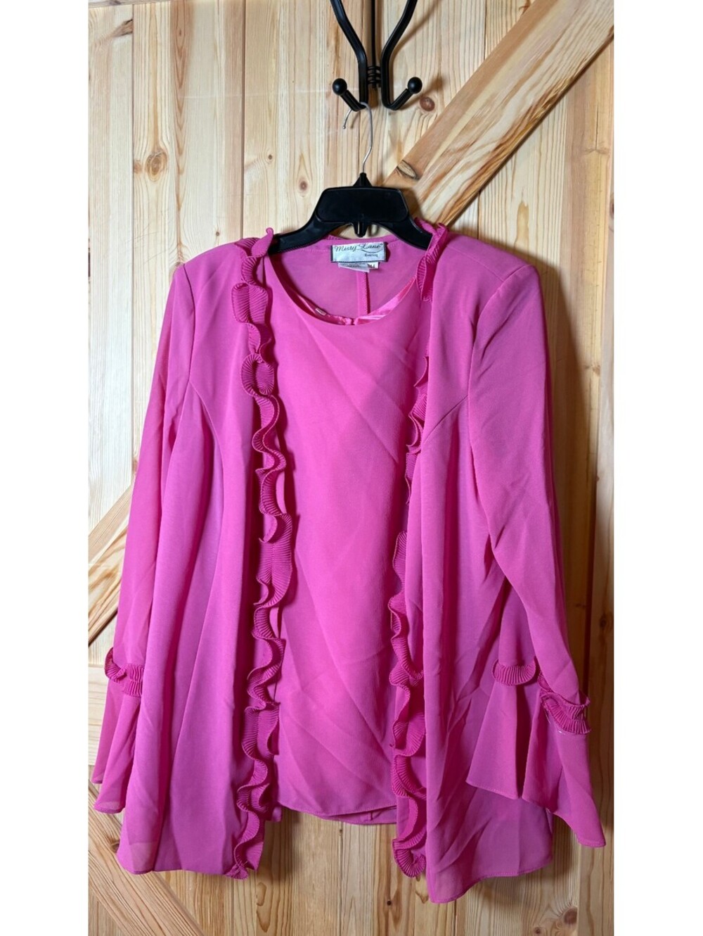Misty Lane Evening Pink Ruffle Sleeve Blouse, Tank, and Skirt Set Size 14